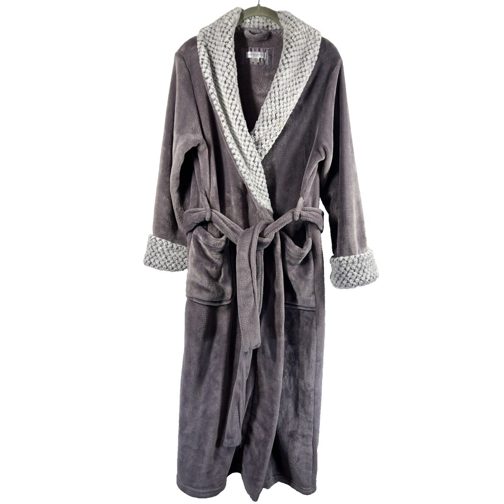 Carol Hochman Long Robe Size‎ Small Purple White Plush Belted Pockets Cozy Warm